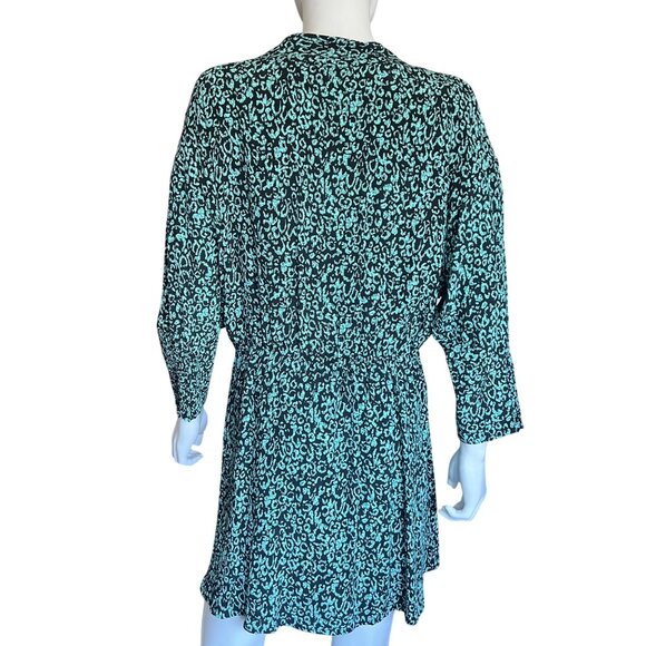 Zara Green & Black Leopard Print Long-Sleeve Wrap Dress Womens Size Large - Picture 2 of 12